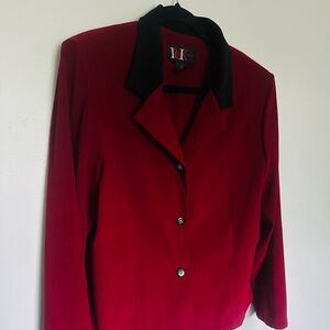 Red Blazer with Black Collar Detail